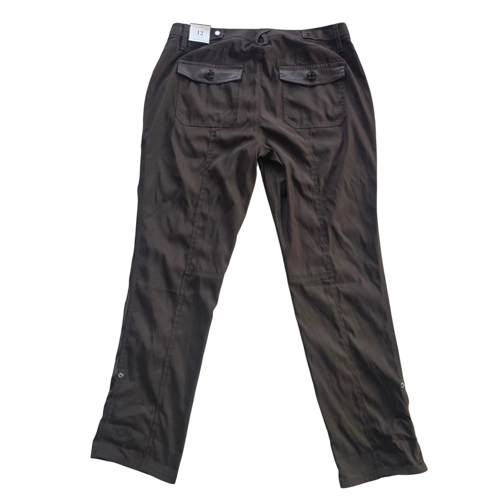 White House Black Market NWT The Straight Crop Pants Brown Satin Panel Size 12 - Picture 3 of 11